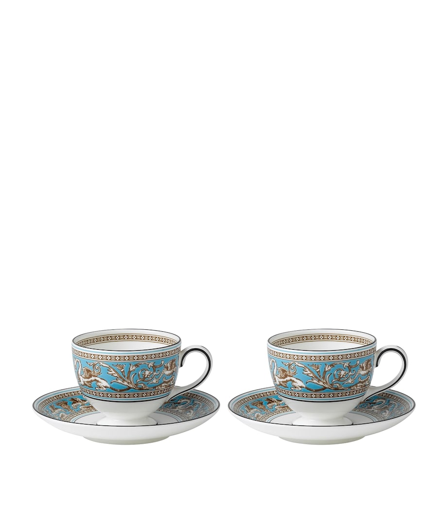 Wedgwood Florentine Turquoise teacups and saucers set of 2 (British brand)