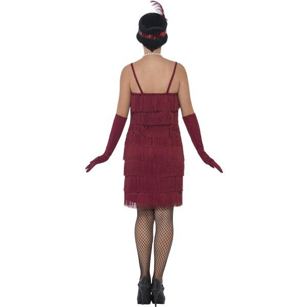Smiffys burgundy red flapper costume with short dress, imported from the UK