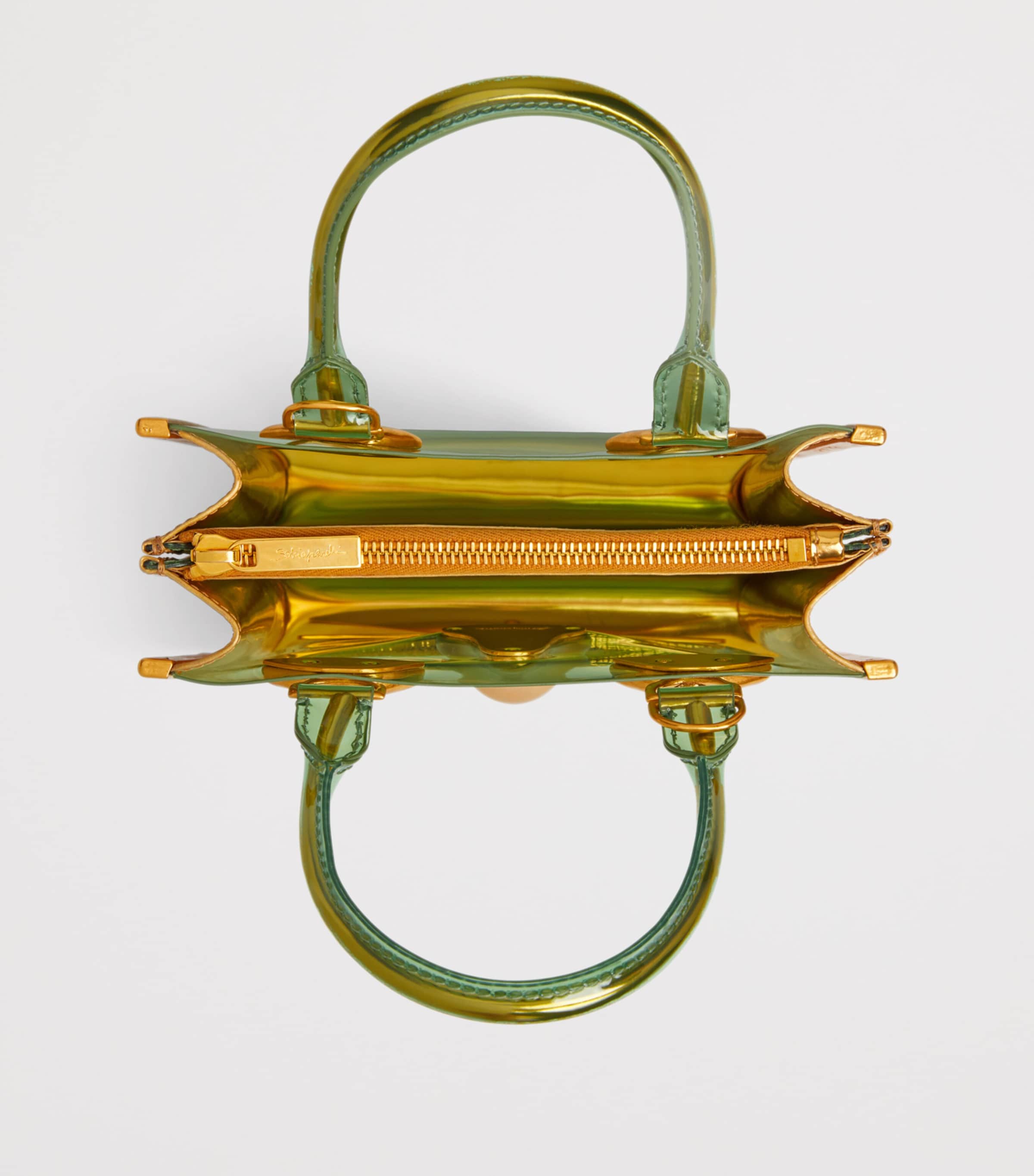 Schiaparelli vinyl face top-handle bag with gold-tone frame (British brand)