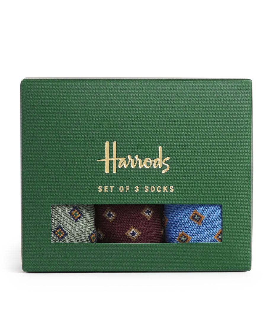 Harrods cotton-blend diamond socks pack of 3 (British brand)