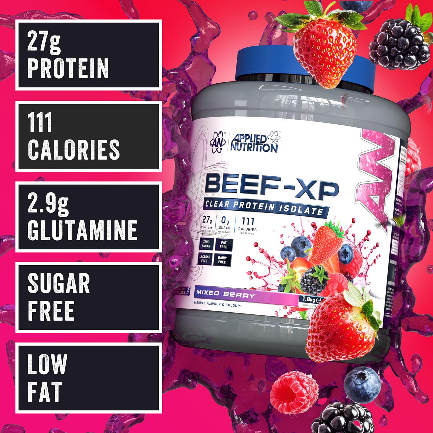 Applied Nutrition Beef Protein Powder Mixed Berry 1.8KG - British product
