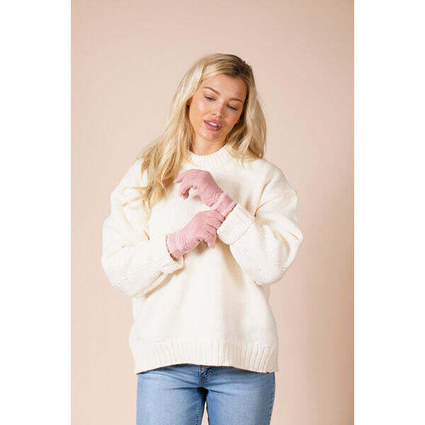 SVNX knitted gloves with plush detail in pink, UK version