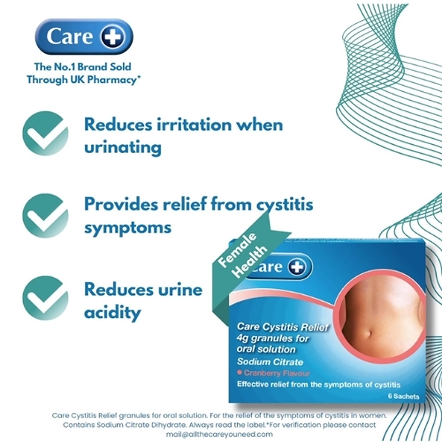 Care cystitis relief granules 4g for oral solution (British brand)
