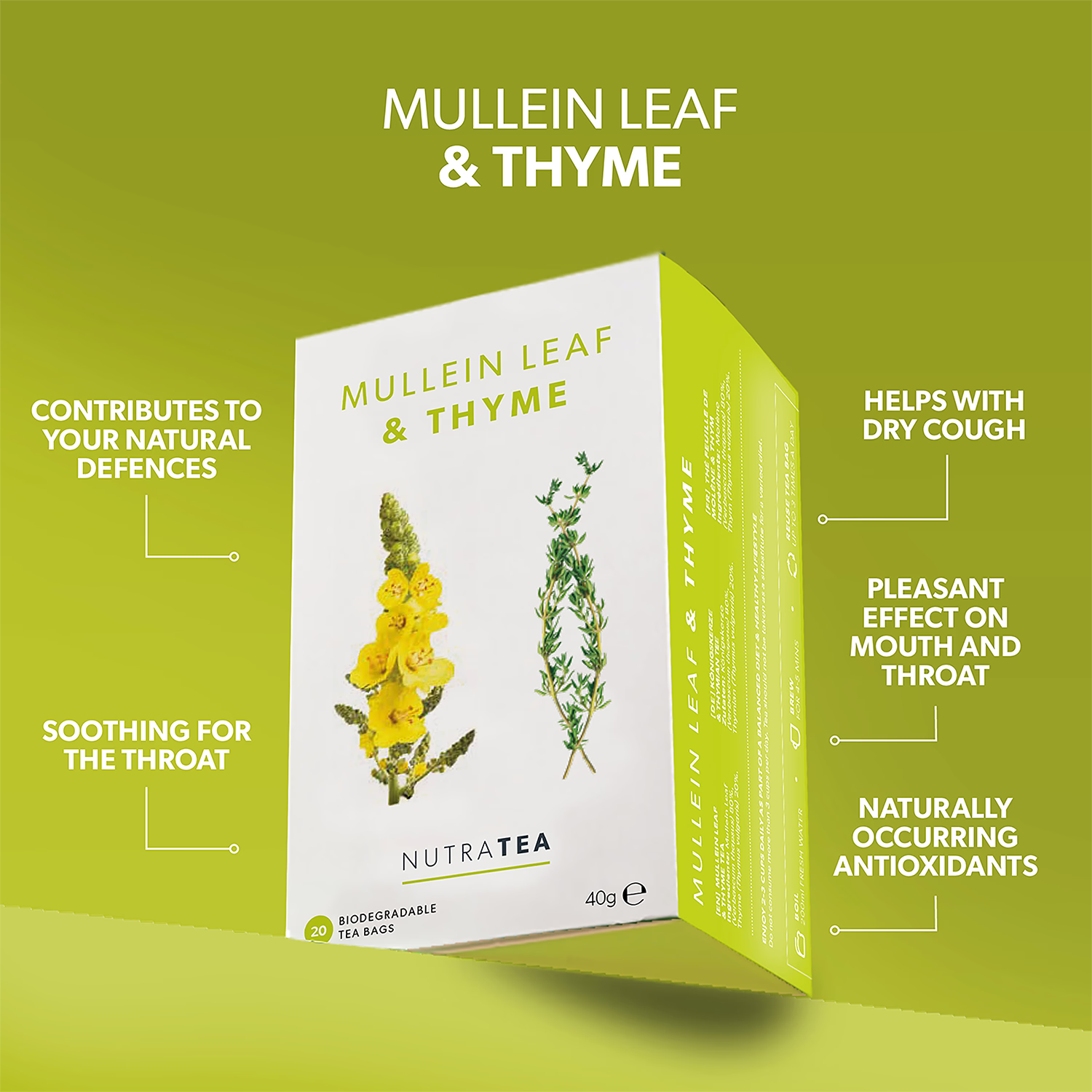 Mullein Leaf & Thyme Herbal Tea 20 tea bags, imported from the UK