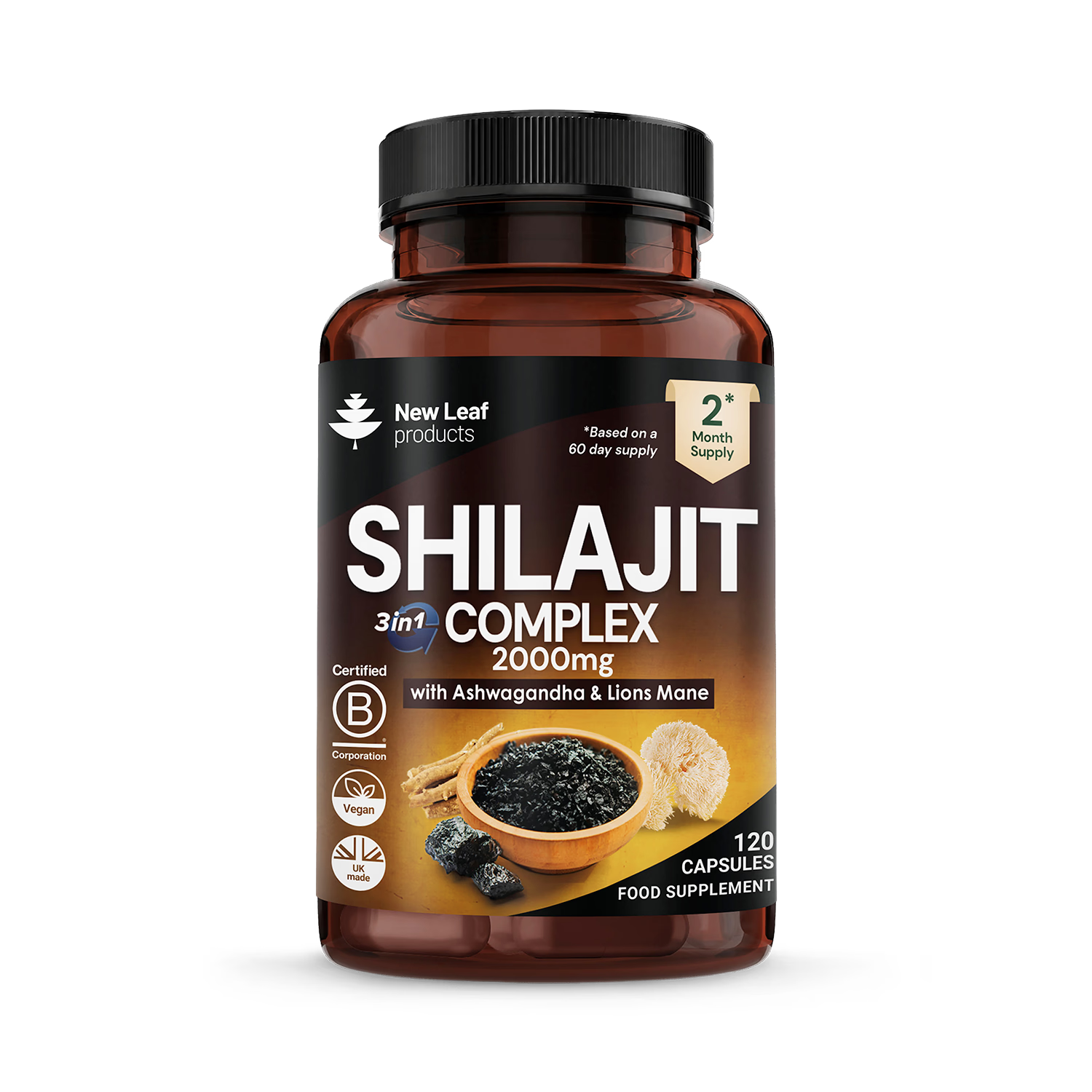 New Leaf Shilajit Complex food supplement 120 capsules, imported from the UK