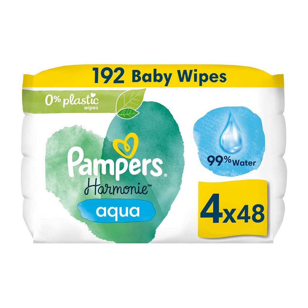 Pampers Harmonie Aqua Baby Wipes Plastic Free 4 Packs = 192 Wipes