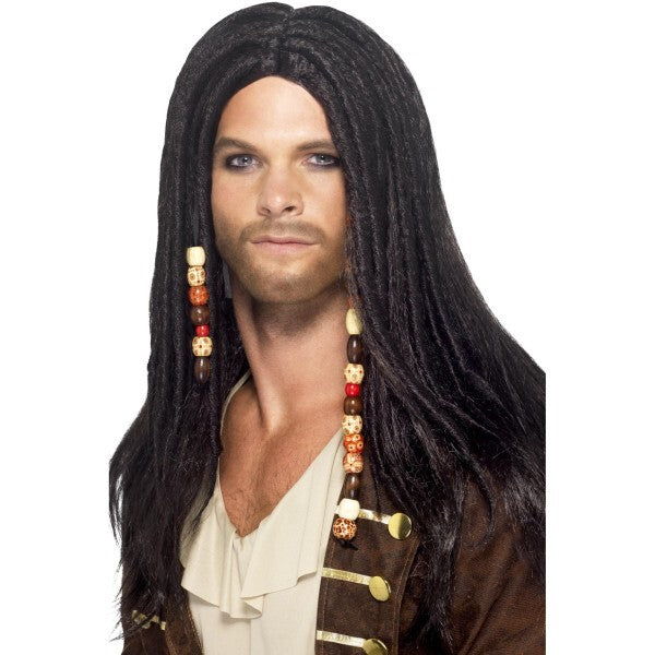 Smiffys black pirate wig with beads - British product