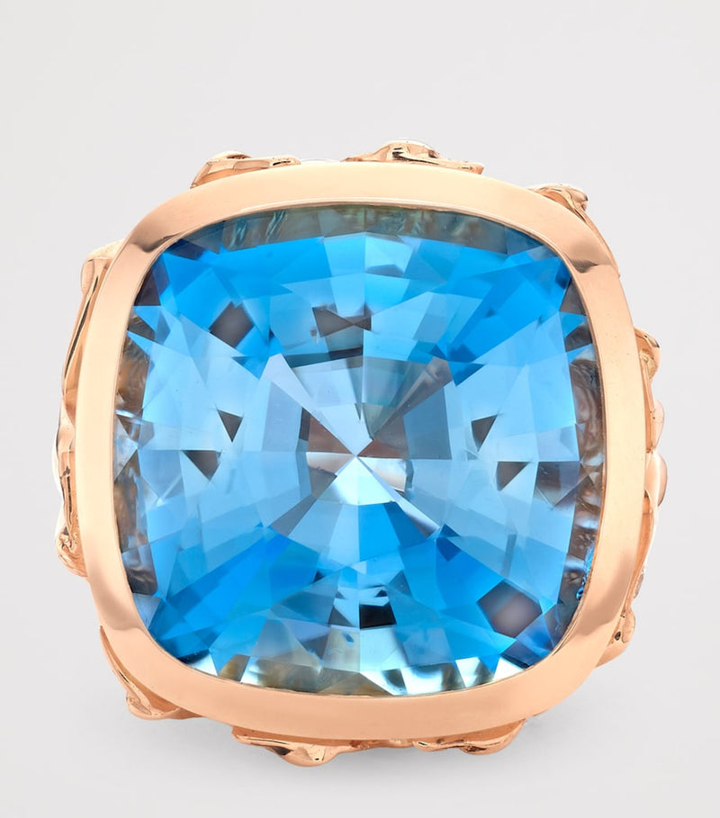 Boodles rose gold diamond aquamarine Flamingo ring, imported from the UK