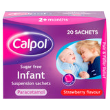 Calpol Infant Suspension Sachet, Sugar Free Strawberry 20x5ml 2months + toiletries Sainsburys   