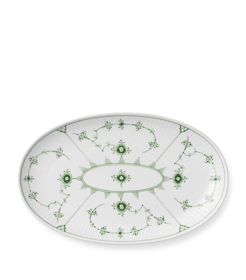 Royal Copenhagen Green Fluted Plain porcelain oval assiette 23.5cm, imported from the UK