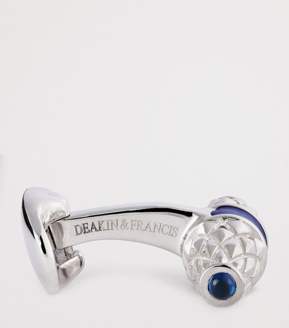 Deakin & Francis sterling silver sapphire cufflinks 0.8cm x 2.4cm (British brand)