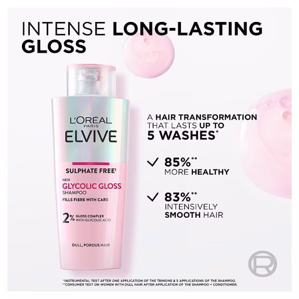 L'Oreal Elvive Glycolic Gloss Shampoo 200ml, imported from the UK