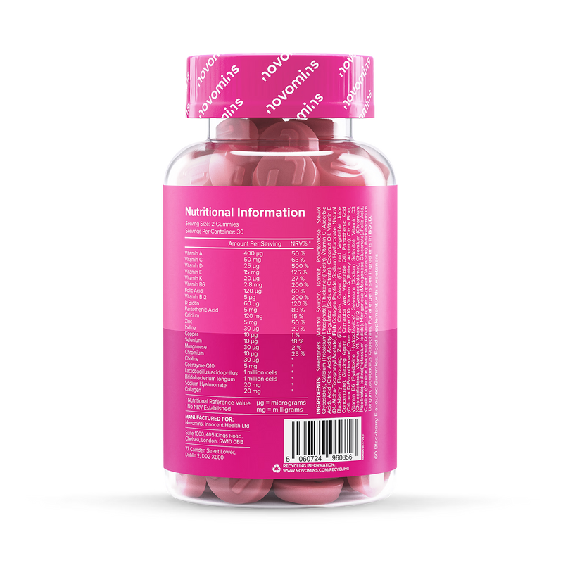 Novomins women's multivitamin gummies blackberry 60, imported from the UK