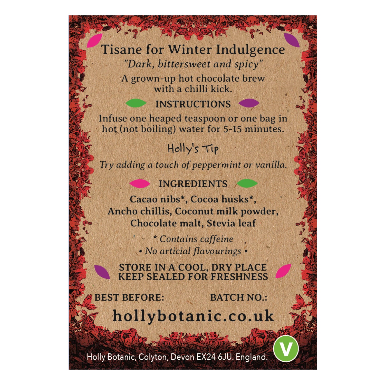 Holly Botanic Cocoa & Chilli Tisane 15 tea bags - British product