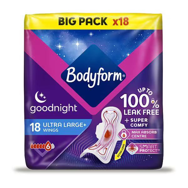 Bodyform Ultra Night Sanitary Towels Wings 18 pack - British product