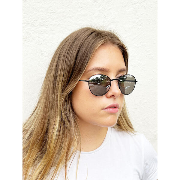 SVNX classic round sunglasses with mirror lenses and matte black frame (British brand)
