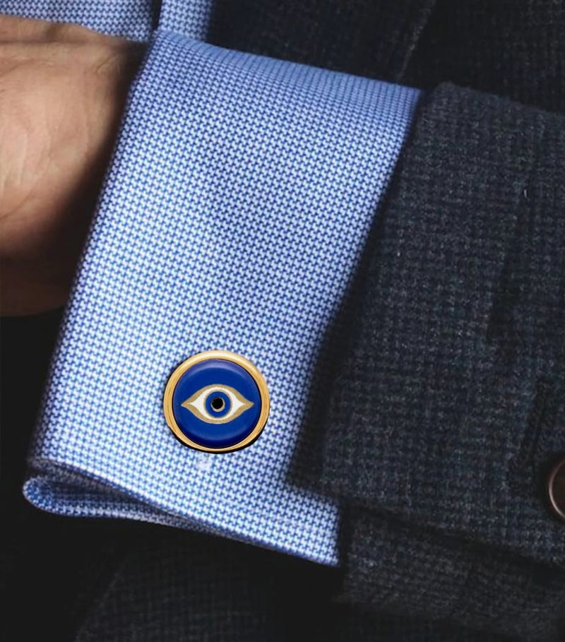 Halcyon Days gold and enamel Evil Eye cufflinks, UK version