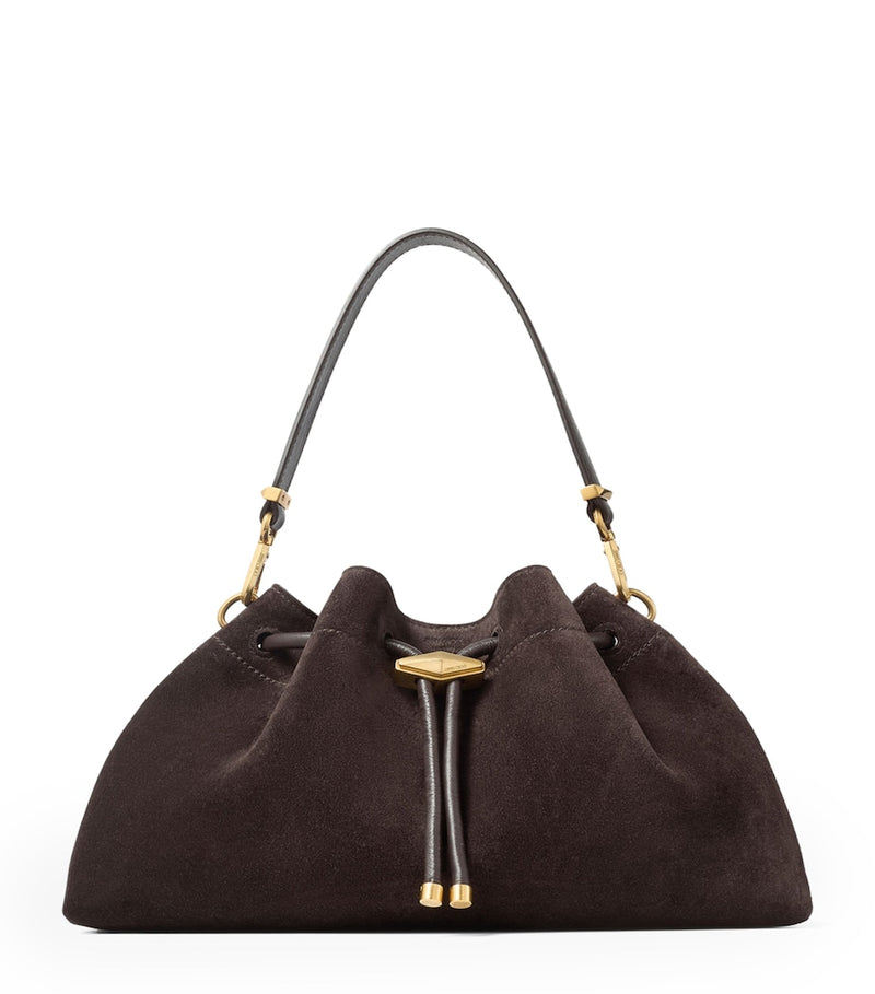 Jimmy Choo Medium Cinch Suede Shoulder Bag, imported from the UK