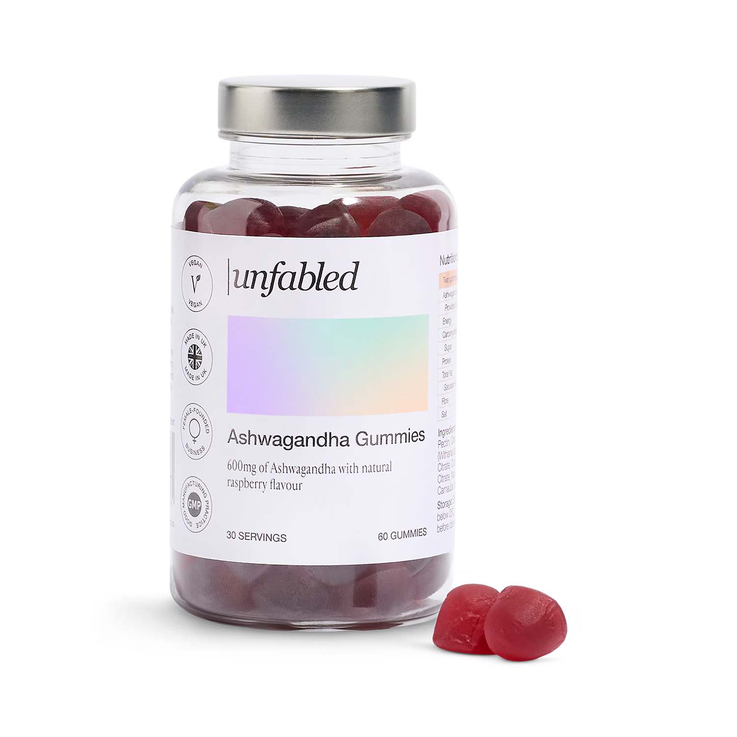 Unfabled Ashwagandha Gummies raspberry-flavoured 60s (British brand)