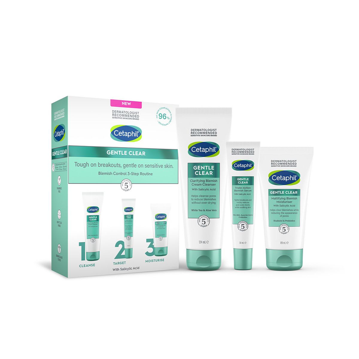 Cetaphil Gentle Clear 3-Step Routine Kit: Cleanser, Serum + Moisturiser with Salicylic Acid GOODS Boots   