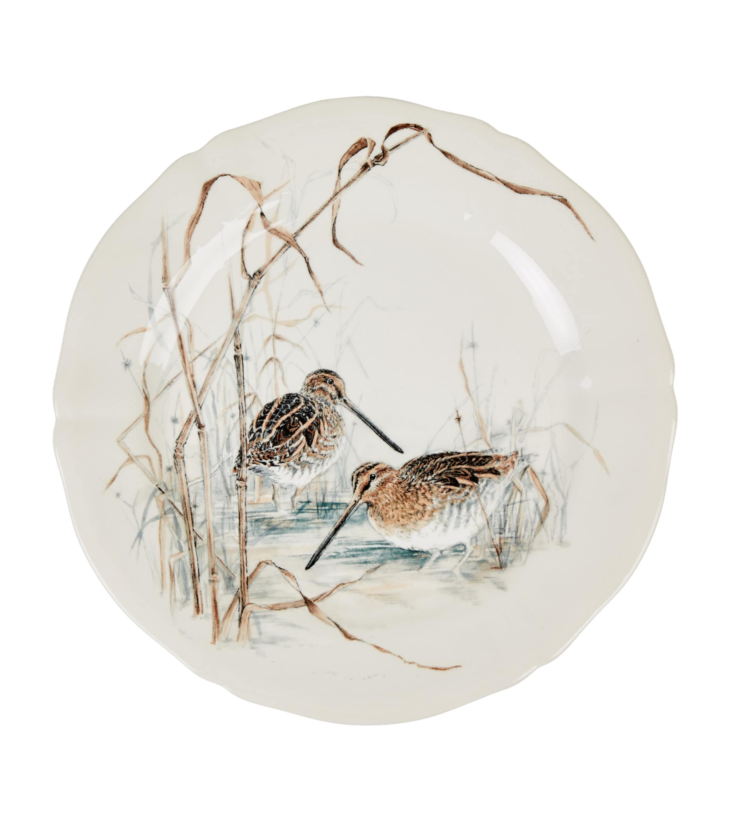 Traditional Faïence-Style Dessert Plate with Scalloped Edge and Bird Motif