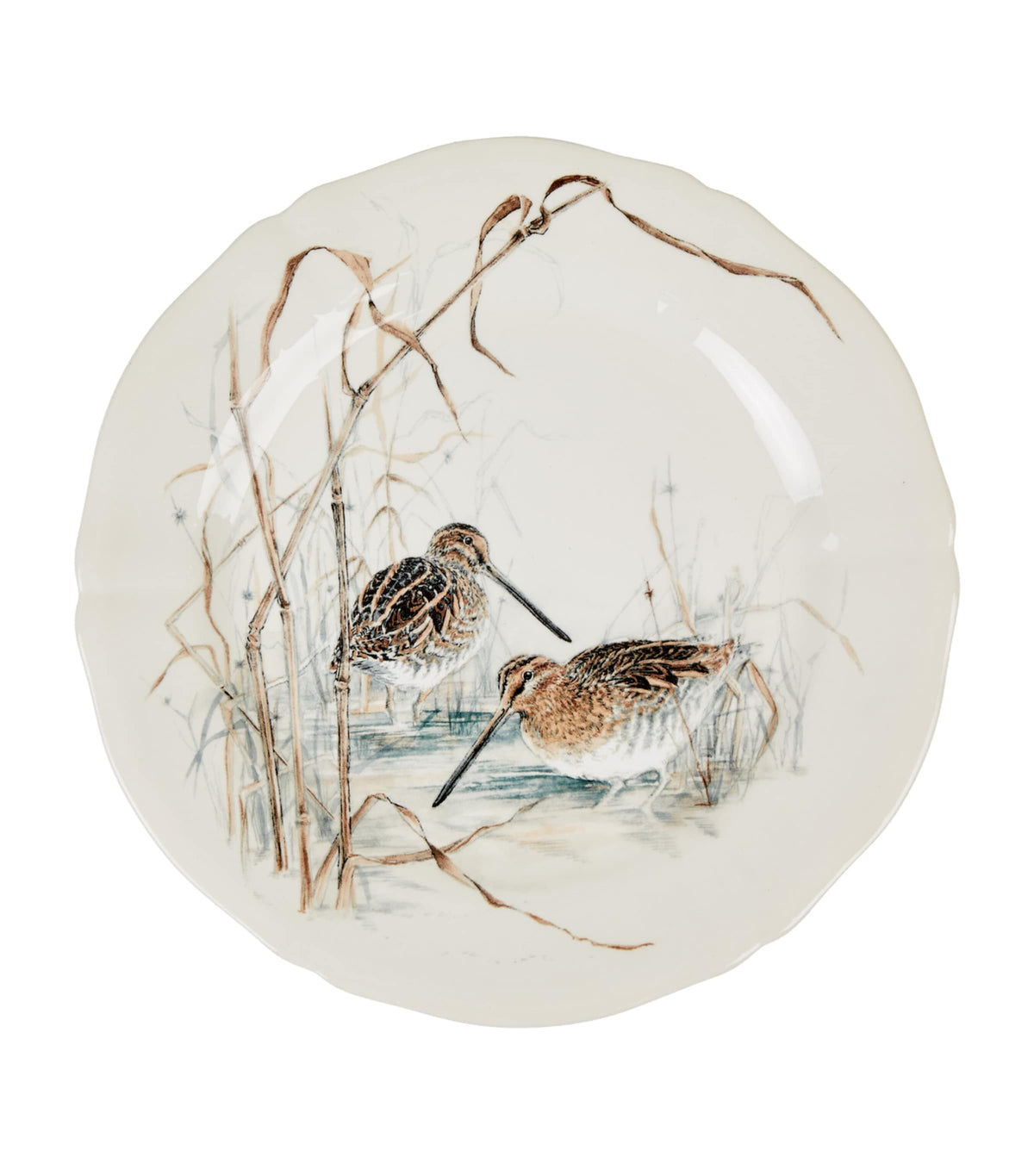 Traditional Faïence-Style Dessert Plate with Scalloped Edge and Bird Motif
