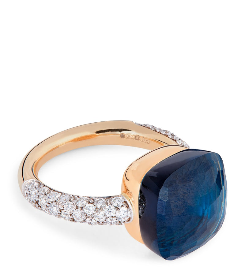 Pomellato Nudo ring London blue topaz white gold band (British brand)