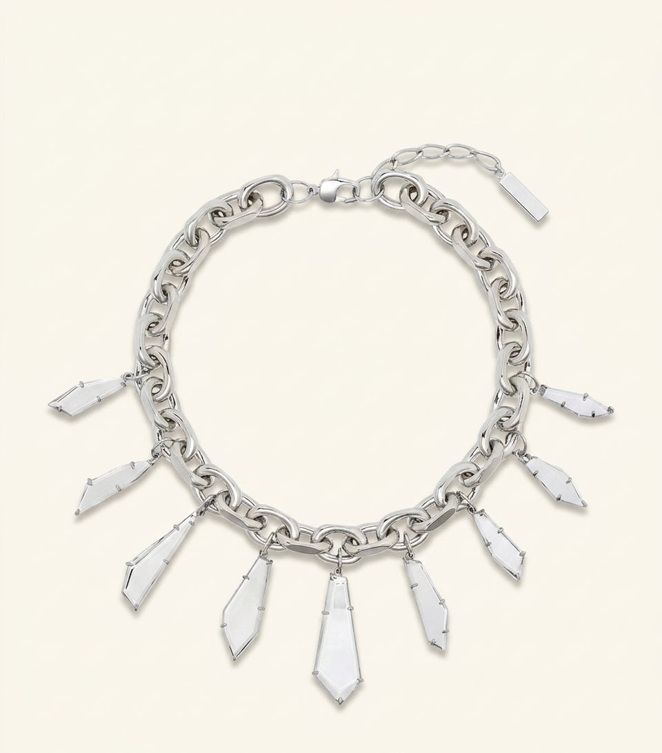 McQueen mirror fragment necklace silver-tone brass, UK version