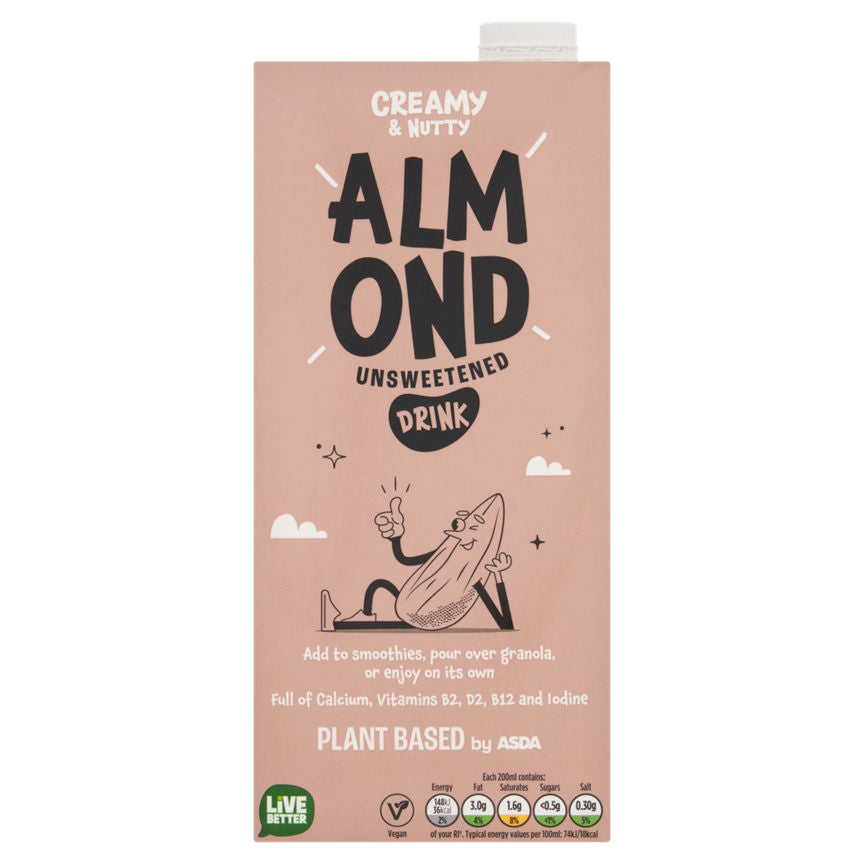 Plant Based by ASDA Almond Unsweetened Drink 1 Litre