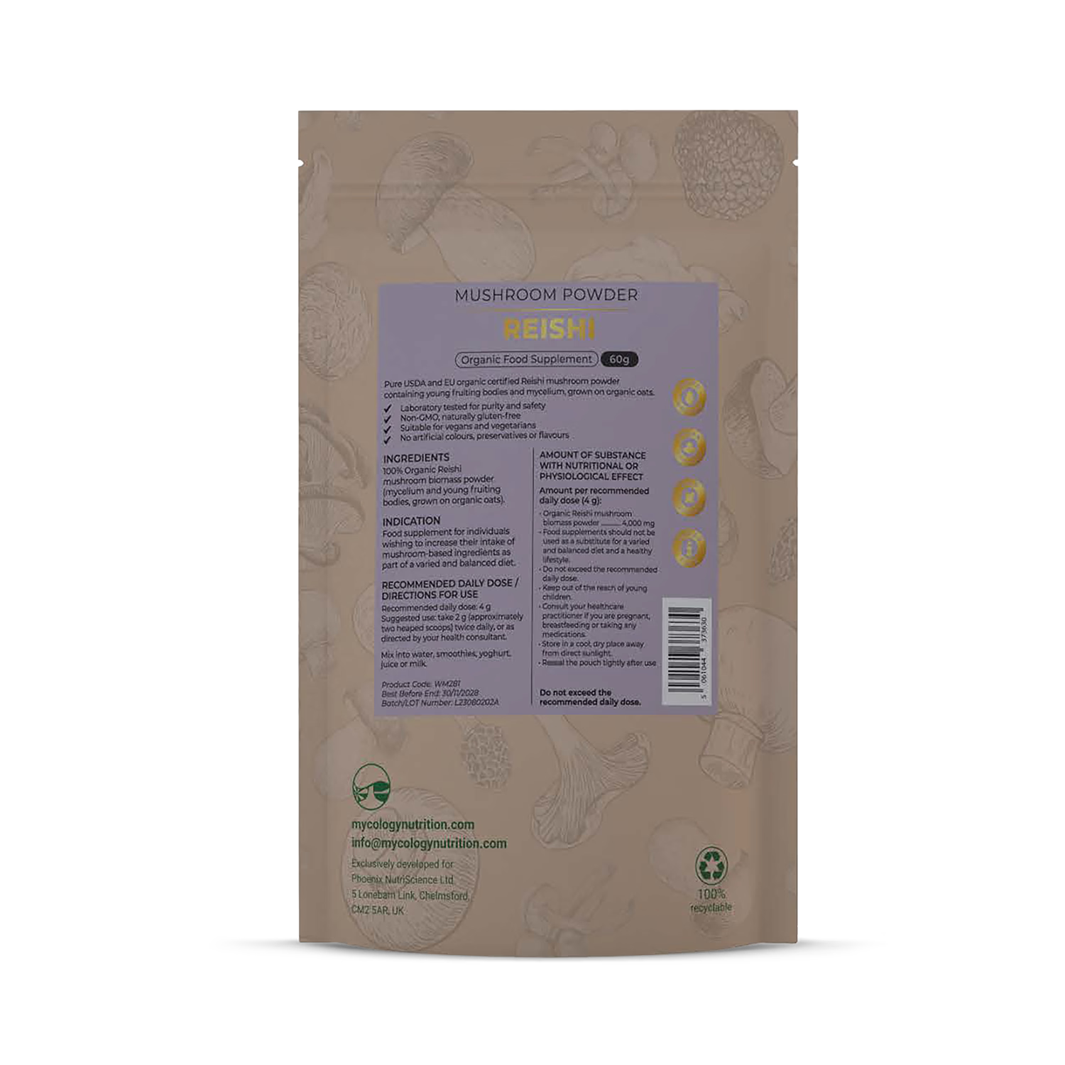 Mycology Nutrition organic reishi powder 60g - British product