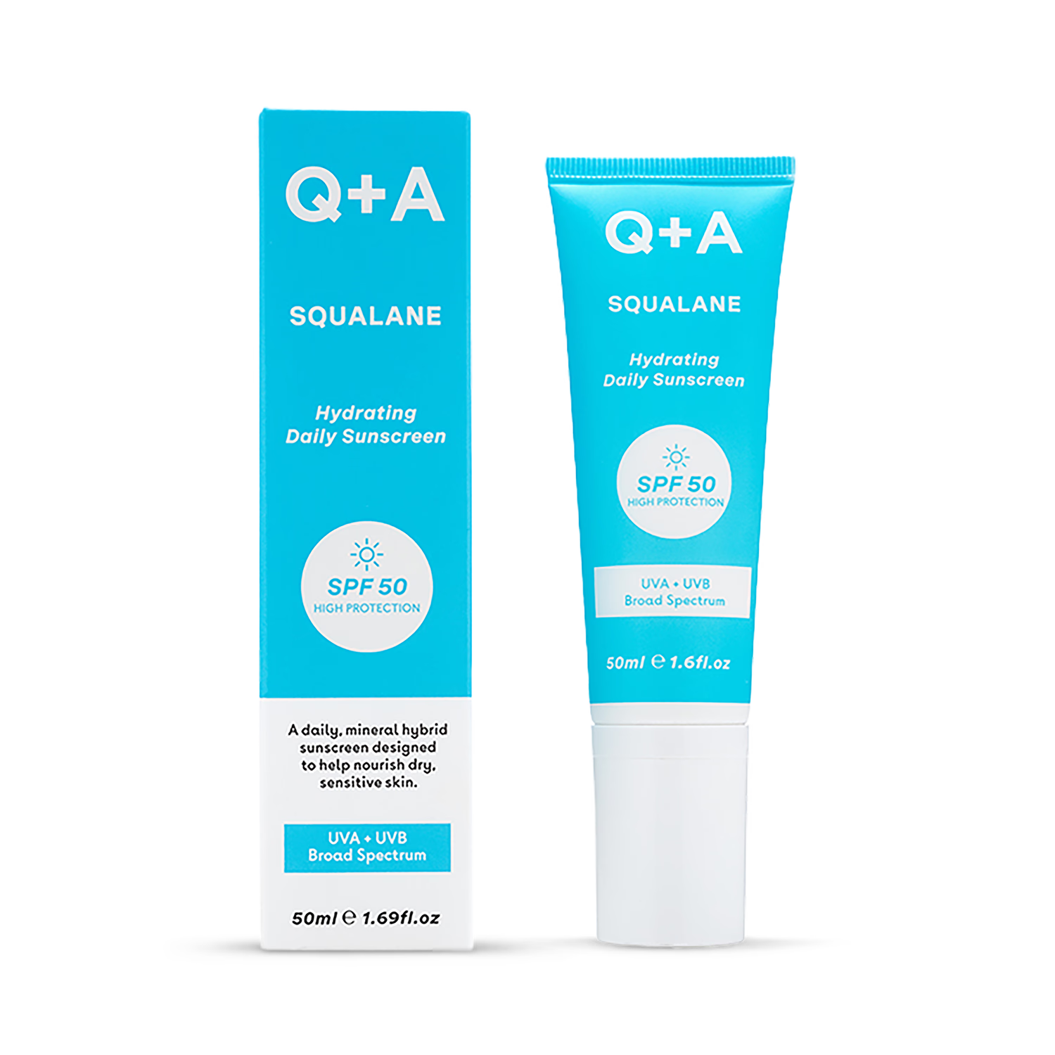 Q+A Squalane SPF50 facial sunscreen 50ml - British product