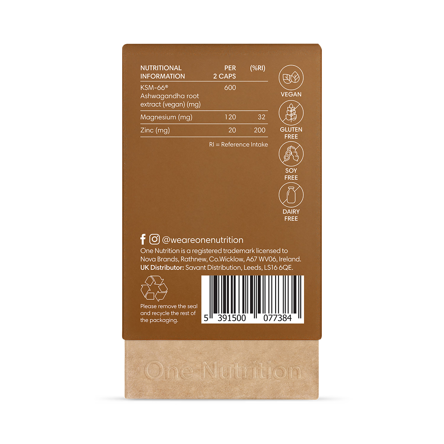One Nutrition Ashwagandha supplement 60 capsules (British brand)