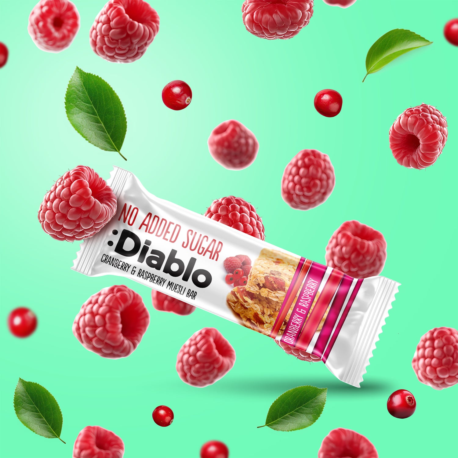 Diablo no added sugar muesli bars cranberry raspberry 30g, UK version
