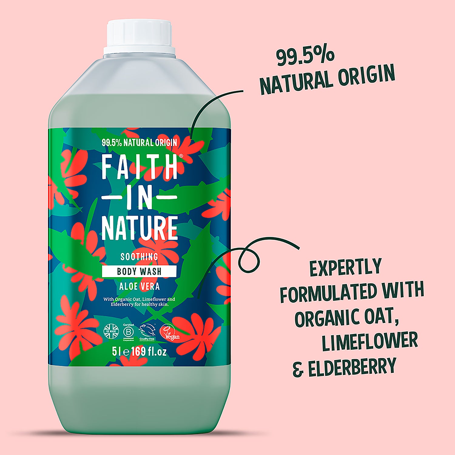 Faith In Nature body wash aloe vera 5L - British product