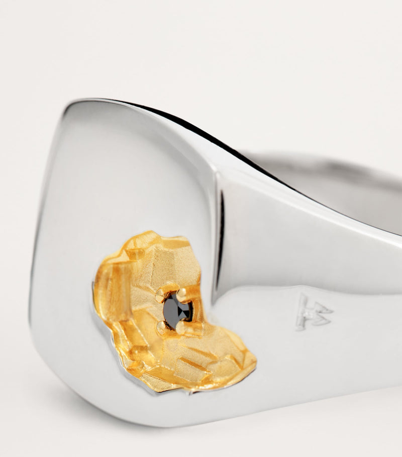 Tom Wood signet ring black diamond gold plating - British product