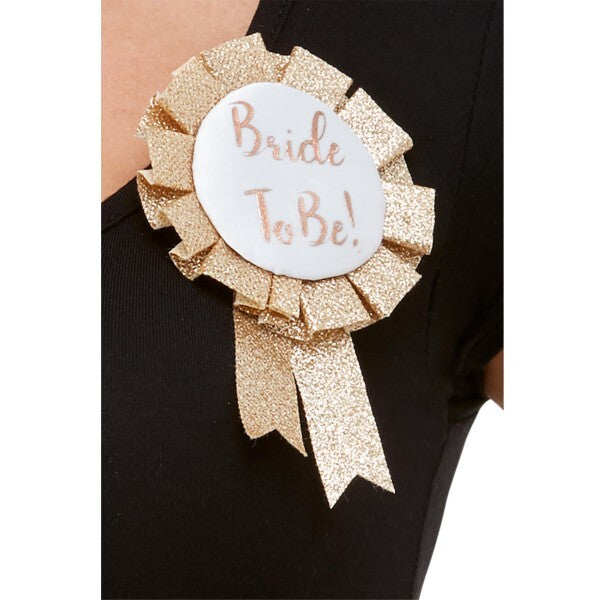 Smiffys Bride To Be Rosette in rose gold, imported from the UK