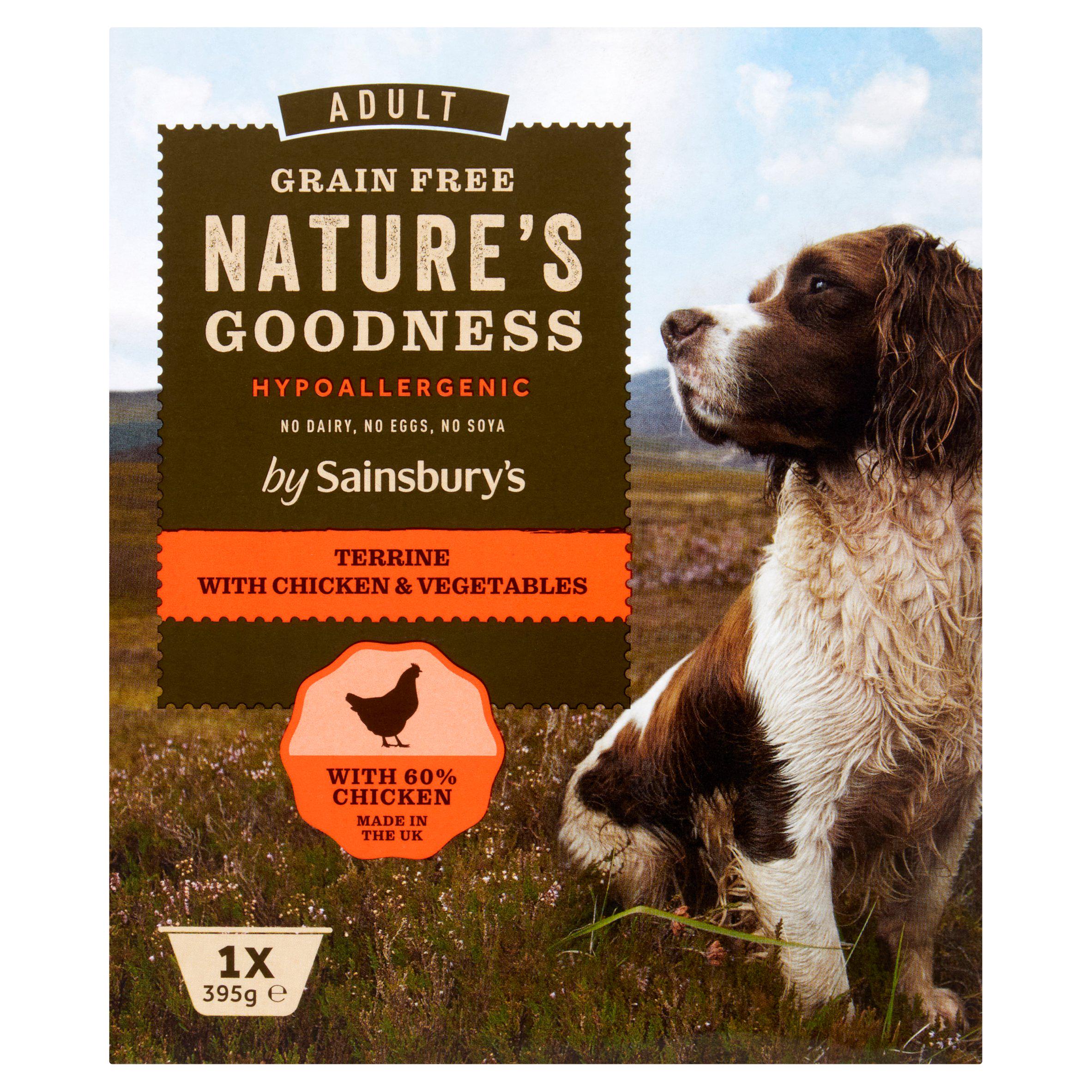 Sainsbury's Hypoallergenic Recipe Adult Dog Terrine with Fresh Chicken & Vegetables 395g Dog food cans trays & pouches Sainsburys   