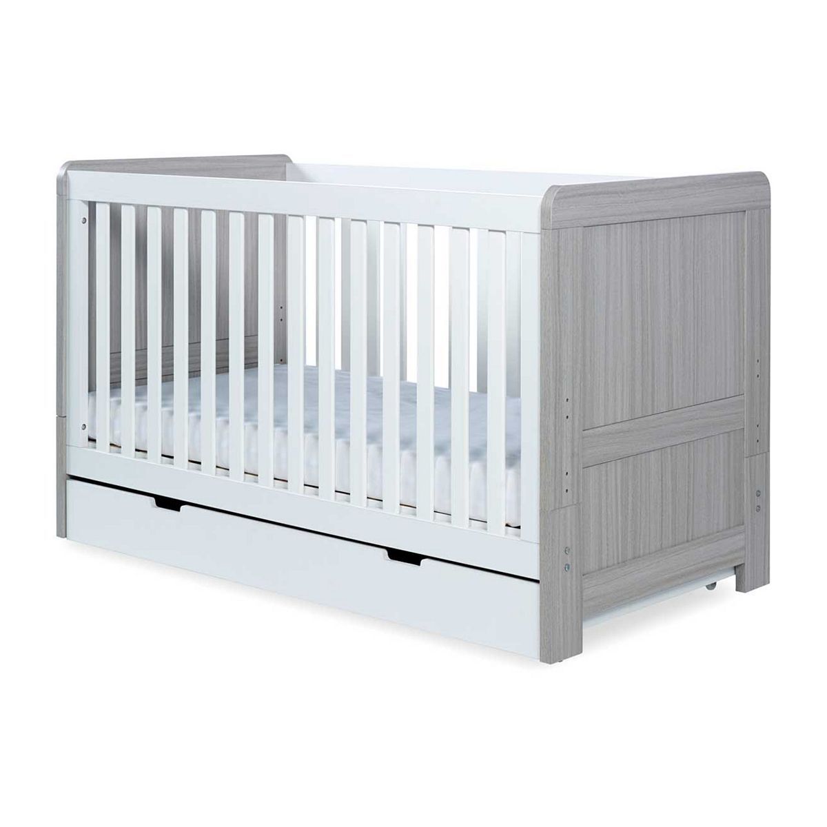 Ickle Bubba Pembrey Cot Bed, Under Drawer and Sprung Mattress - Ash Grey and White GOODS Boots   