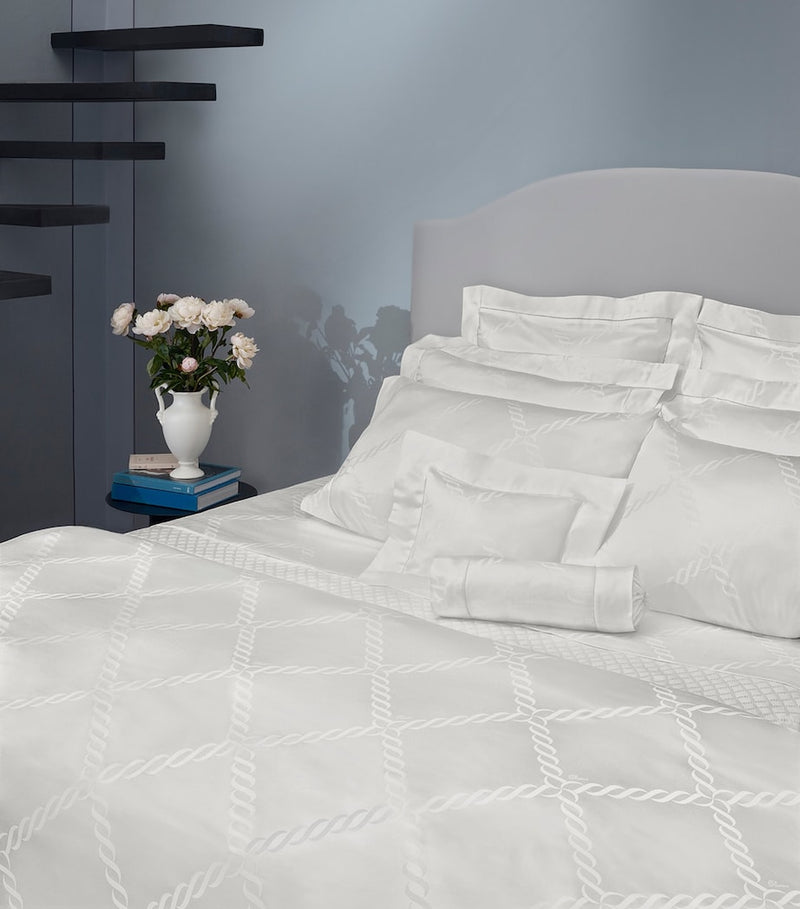 Super King Duvet Cover in Egyptian Cotton with Braid Embroidery, 260cm x 220cm