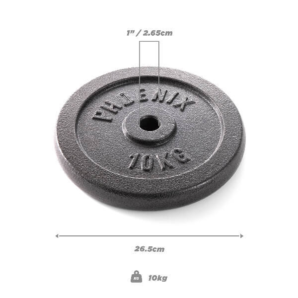Phoenix Fitness weight plate 10kg 1 inch, imported from the UK