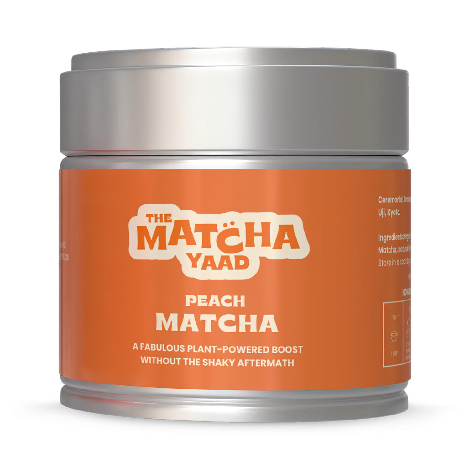 Matcha Yaad peach matcha powder 25g tin, UK version
