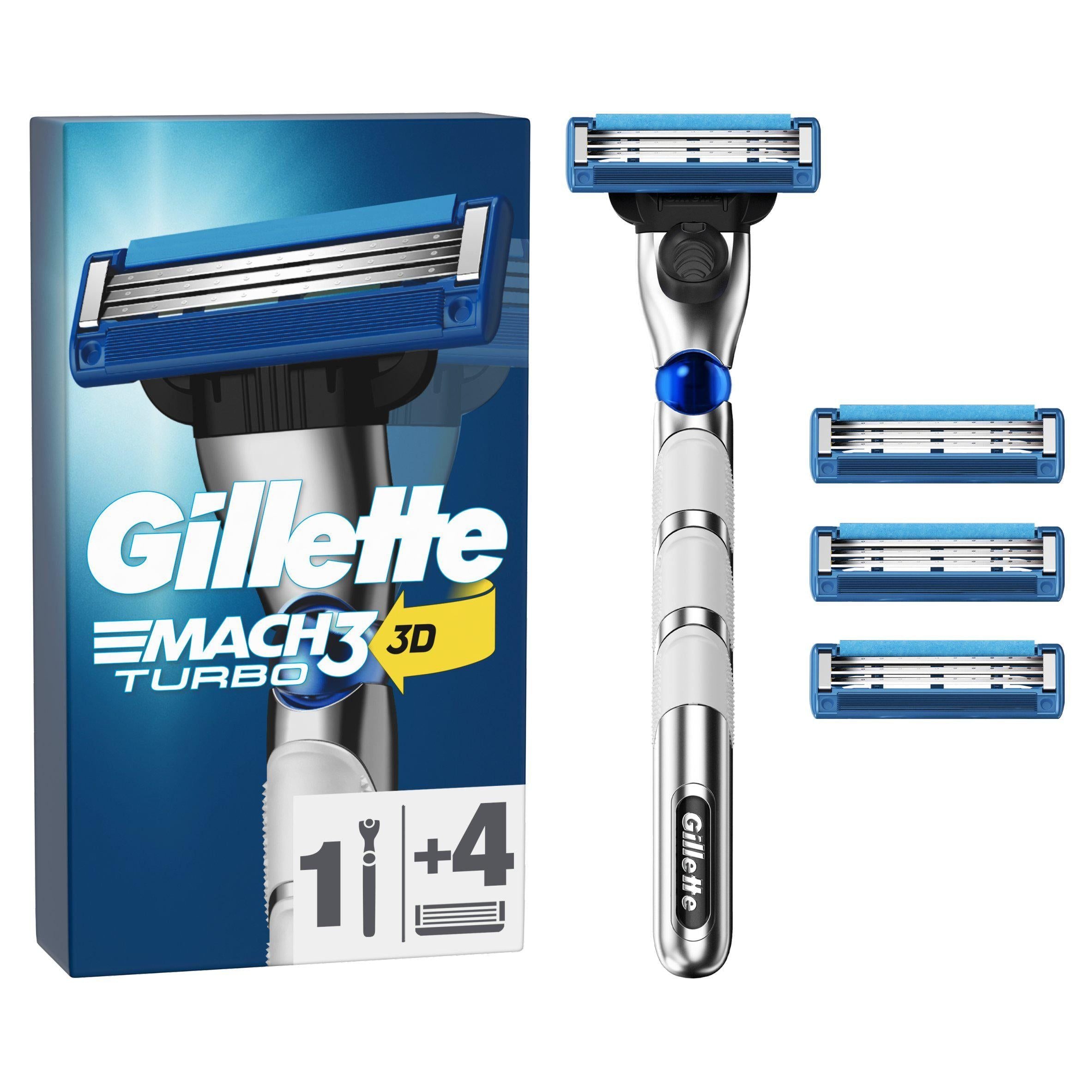 Gillette Mach3 Turbo 3D Razor Handle +3 Blade Refills Special Starter Pack men's razors & blades Sainsburys   