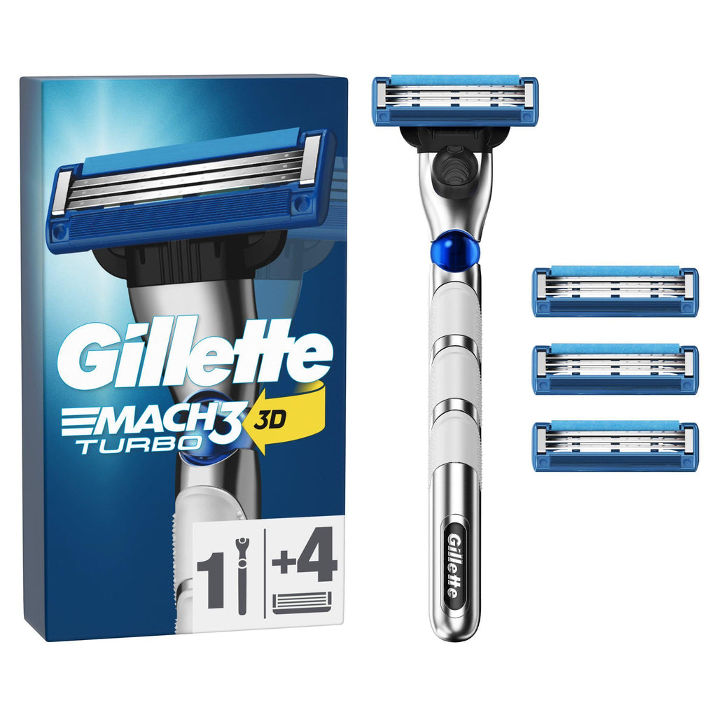 Gillette Mach3 Turbo 3D Razor Handle +3 Blade Refills Special Starter Pack