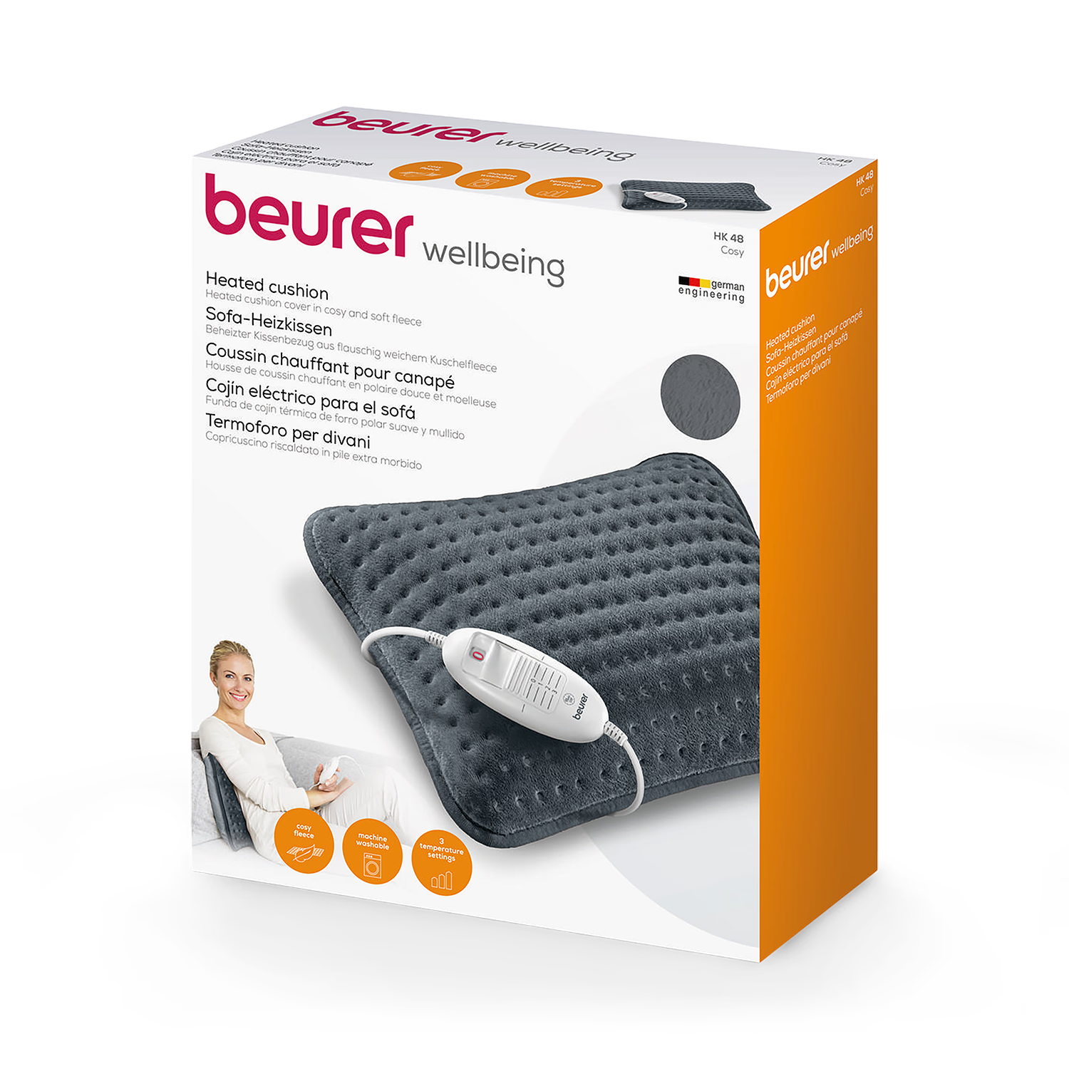 Beurer HK48 cosy heated cushion reversible cover, imported from the UK
