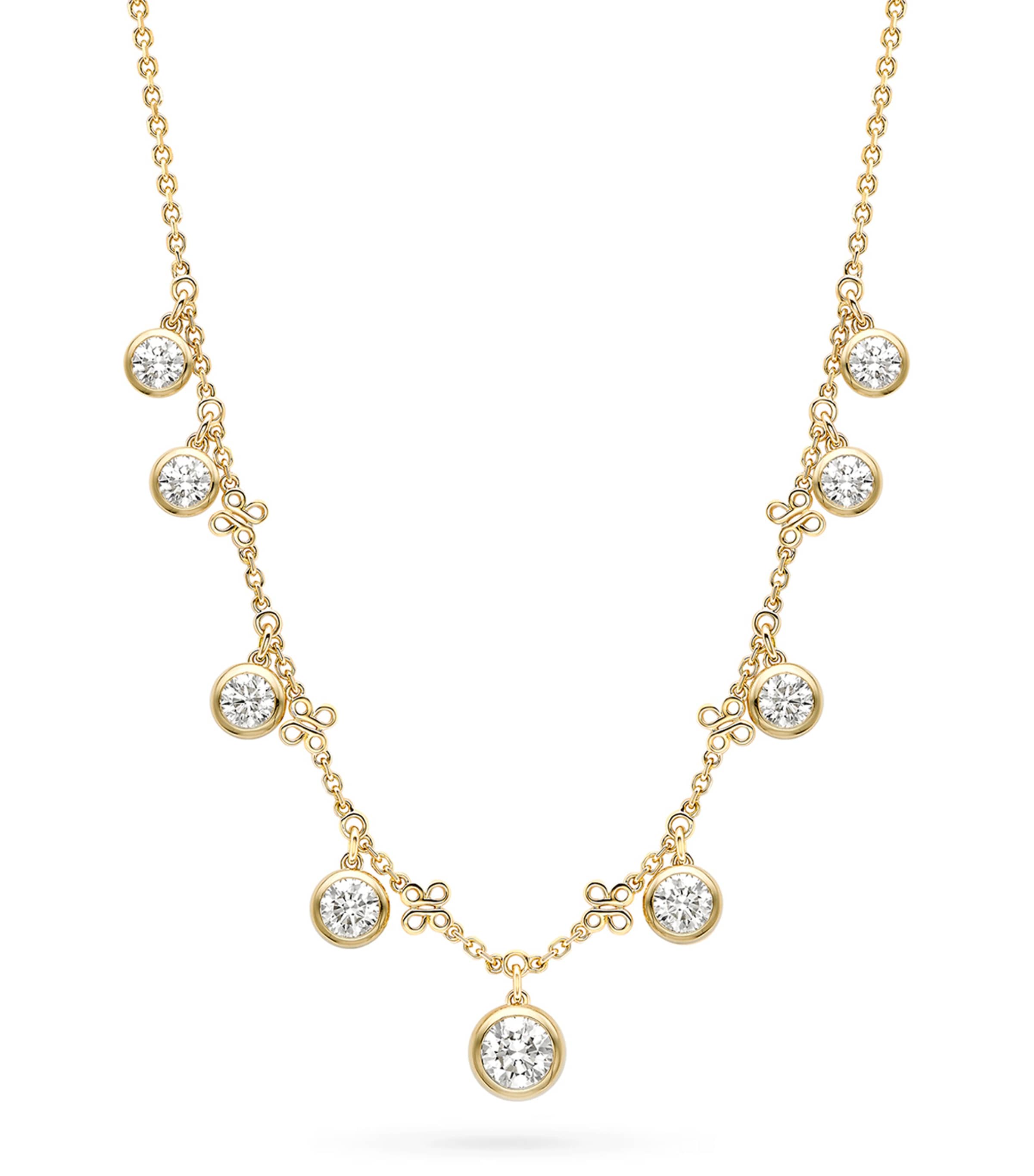 Boodles large yellow gold and diamond beach necklace, UK version