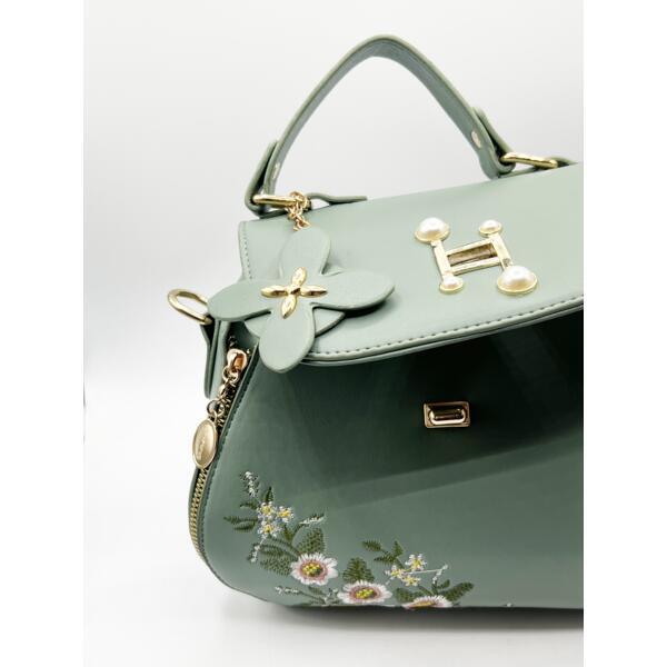 Embroidered crossbody bag in green with PU finish (British brand)