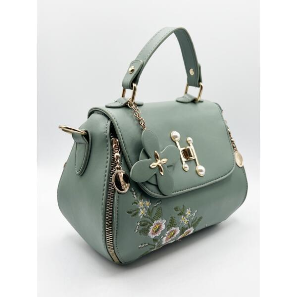 Embroidered crossbody bag in green with PU finish (British brand)
