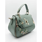 Embroidered crossbody bag in green with PU finish (British brand)