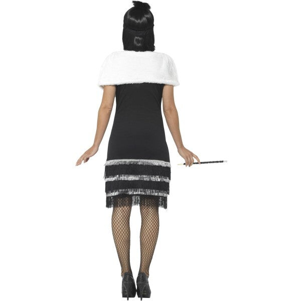 Smiffys Flapper Costume in black with dress and fur stole - British product