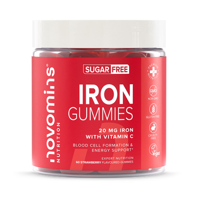 Holland & Barrett Novomins Iron 20mg + Vitamin C Sugar-Free Strawberry Flavoured Gummies 60 Gummies- Buy online at McGrocer